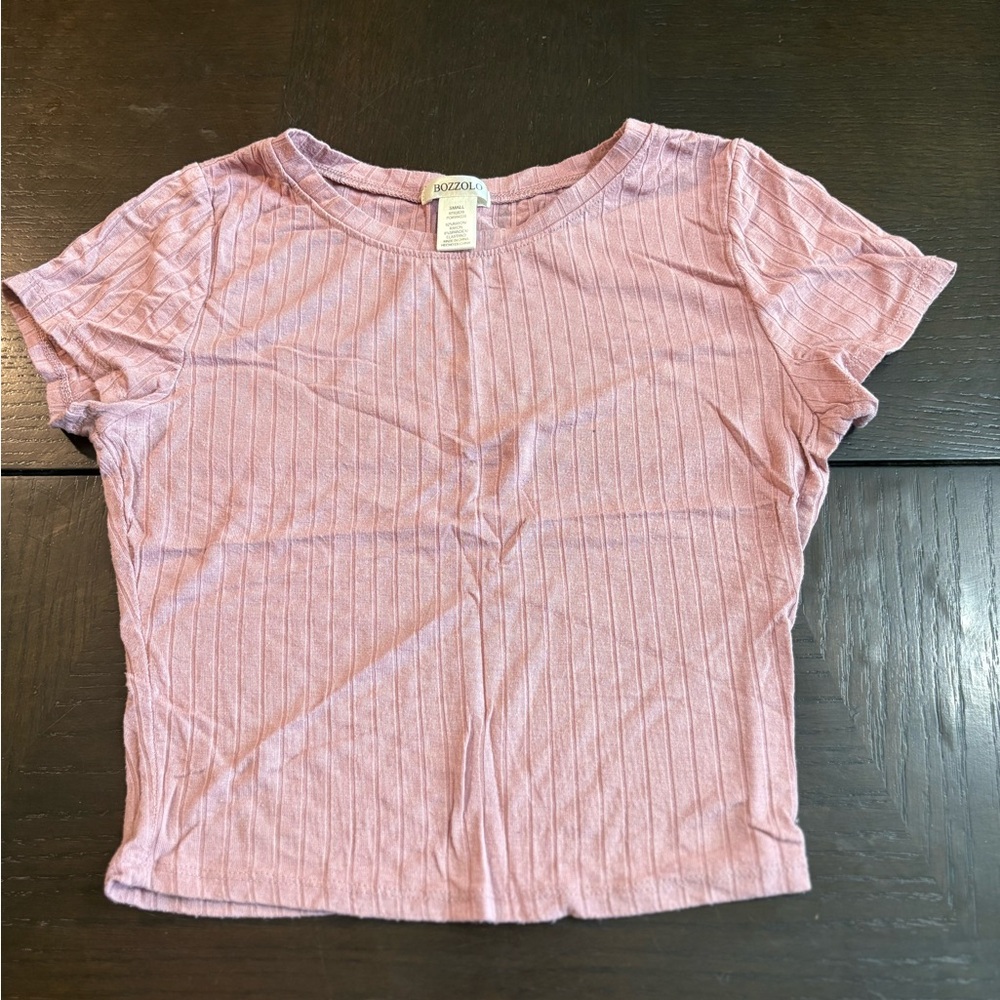 Bozzolo Pink and White Ribbed Crop Tee